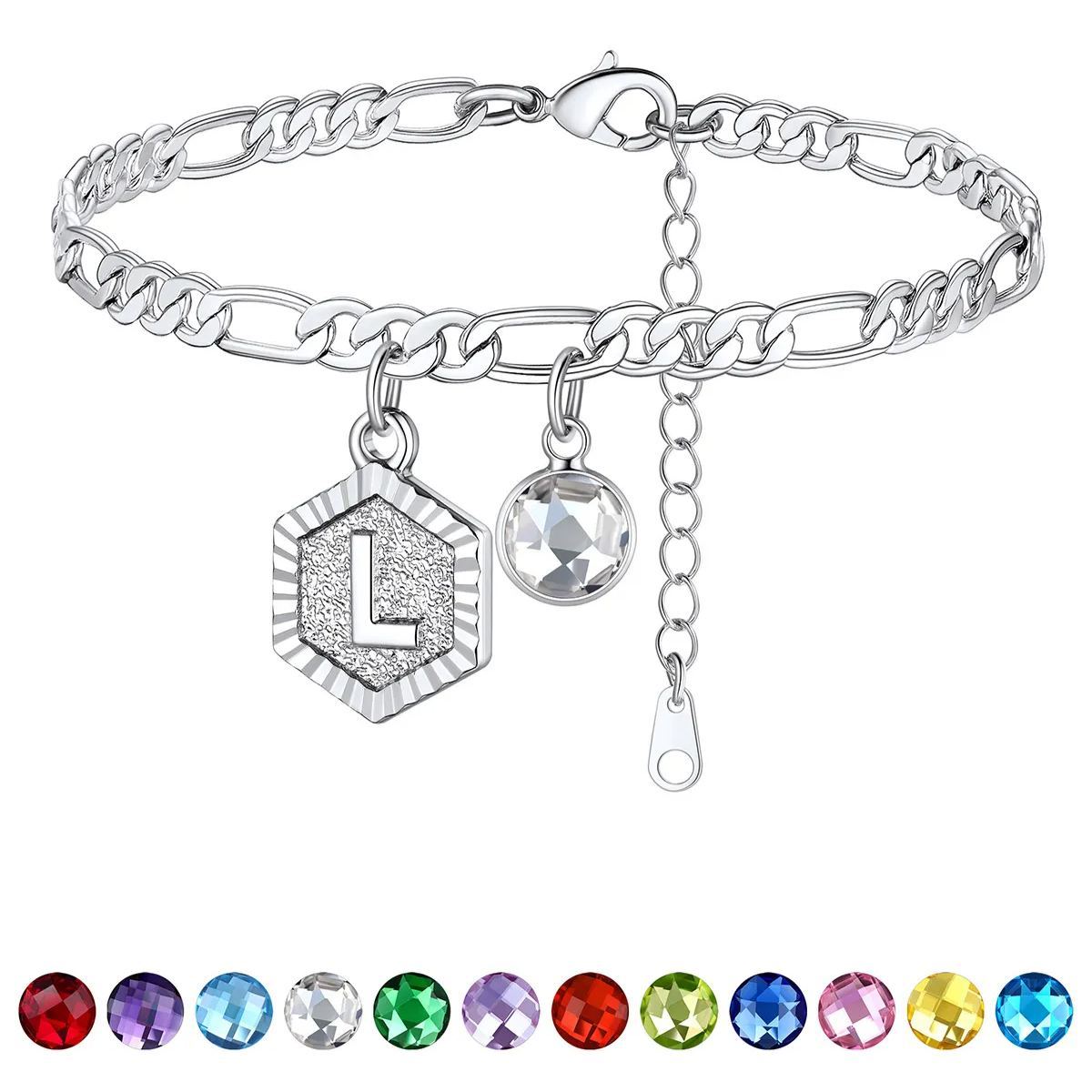 Bracelet de Cheville Initiale Personnalisé avec Pierre de Naissance