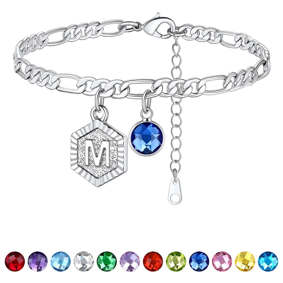 Bracelet de Cheville Initiale Personnalisé avec Pierre de Naissance