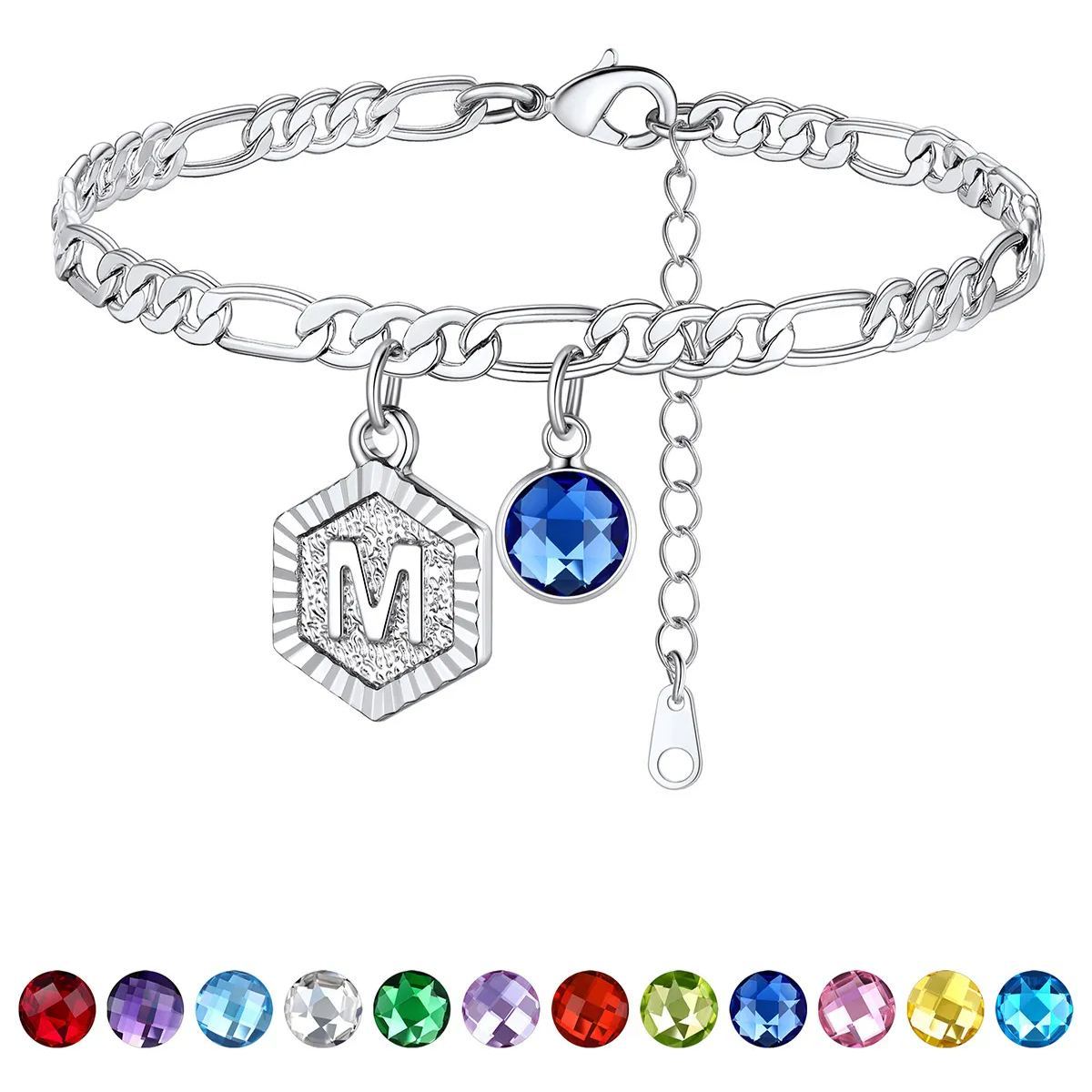 Bracelet de Cheville Initiale Personnalisé avec Pierre de Naissance