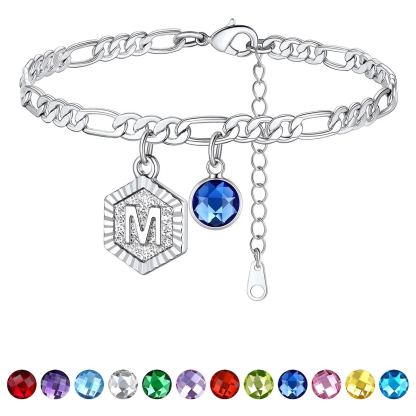 Bracelet de Cheville Initiale Personnalisé avec Pierre de Naissance
