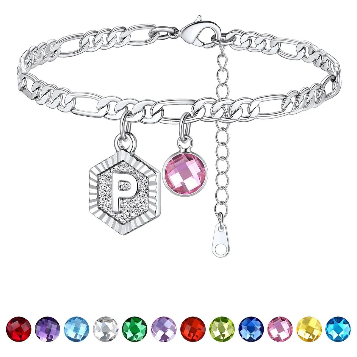 Bracelet de Cheville Initiale Personnalisé avec Pierre de Naissance