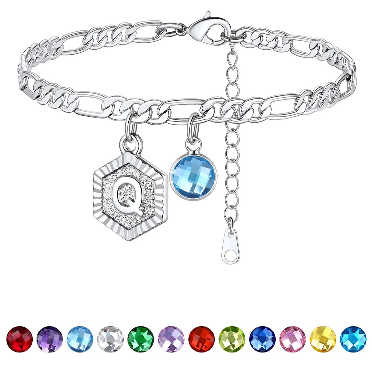 Bracelet de Cheville Initiale Personnalisé avec Pierre de Naissance