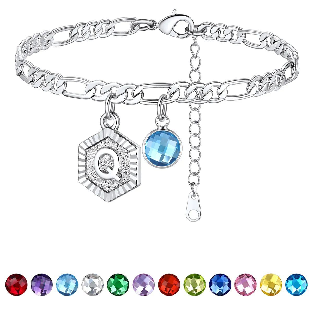 Bracelet de Cheville Initiale Personnalisé avec Pierre de Naissance