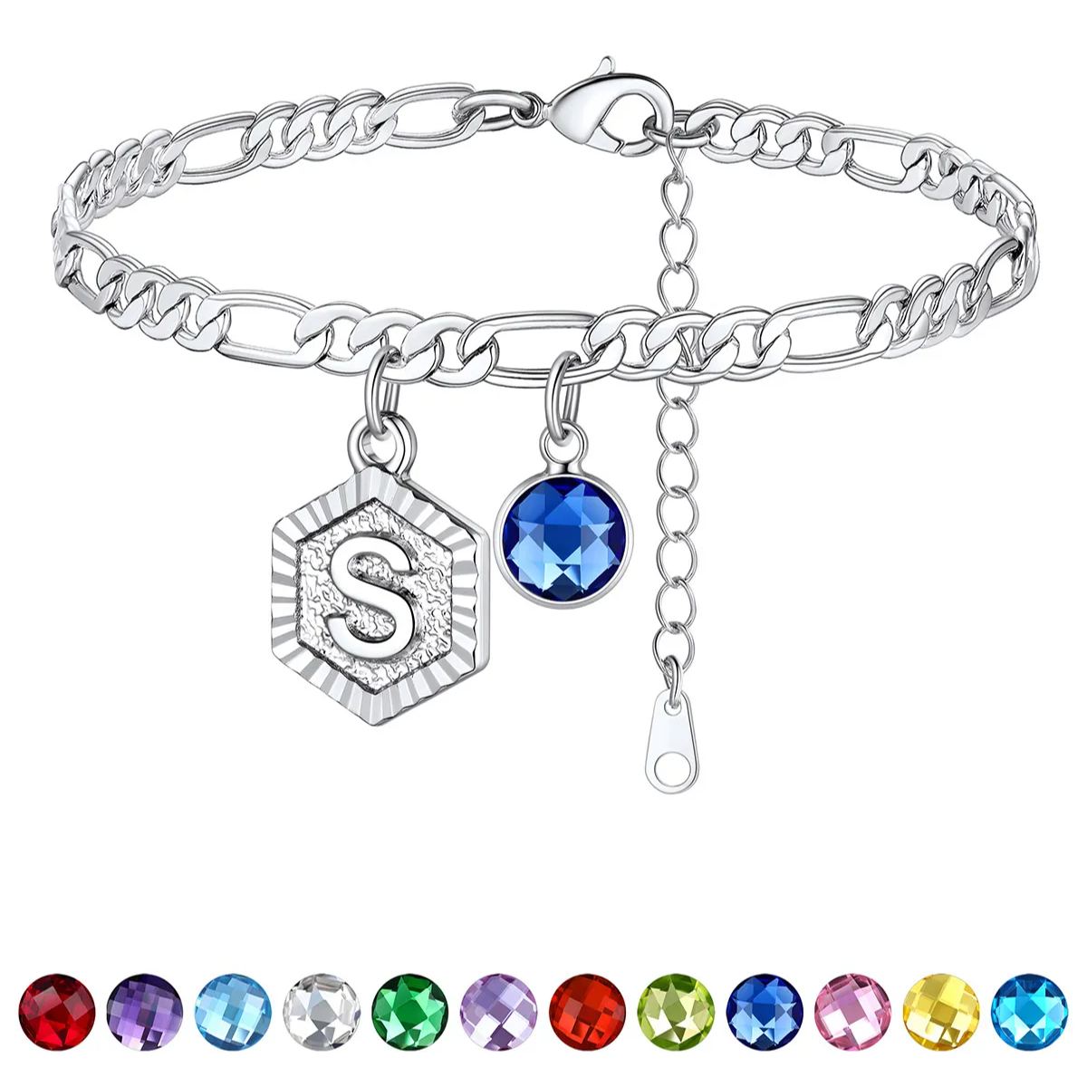 Bracelet de Cheville Initiale Personnalisé avec Pierre de Naissance