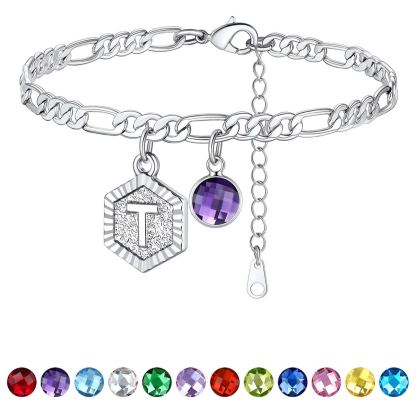 Bracelet de Cheville Initiale Personnalisé avec Pierre de Naissance