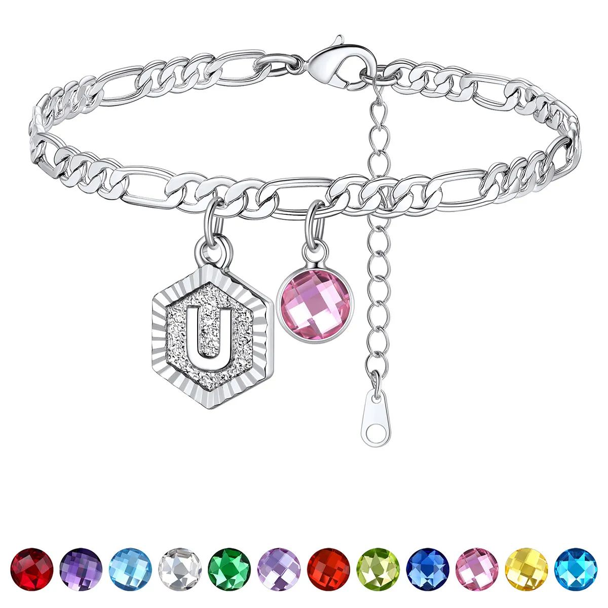 Bracelet de Cheville Initiale Personnalisé avec Pierre de Naissance