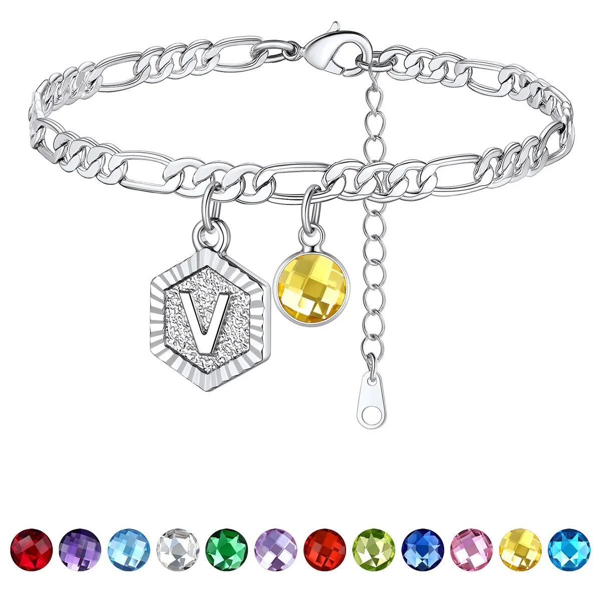 Bracelet de Cheville Initiale Personnalisé avec Pierre de Naissance