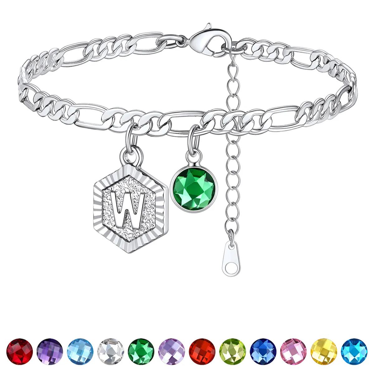 Bracelet de Cheville Initiale Personnalisé avec Pierre de Naissance