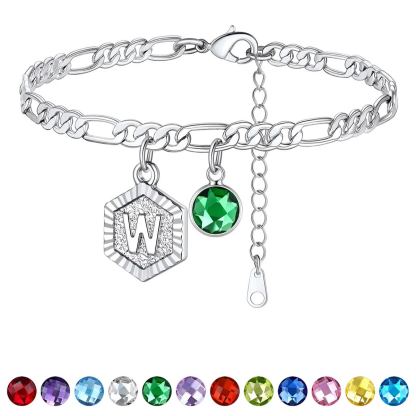 Bracelet de Cheville Initiale Personnalisé avec Pierre de Naissance