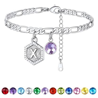 Bracelet de Cheville Initiale Personnalisé avec Pierre de Naissance