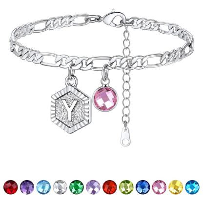 Bracelet de Cheville Initiale Personnalisé avec Pierre de Naissance