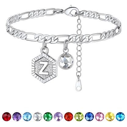 Bracelet de Cheville Initiale Personnalisé avec Pierre de Naissance