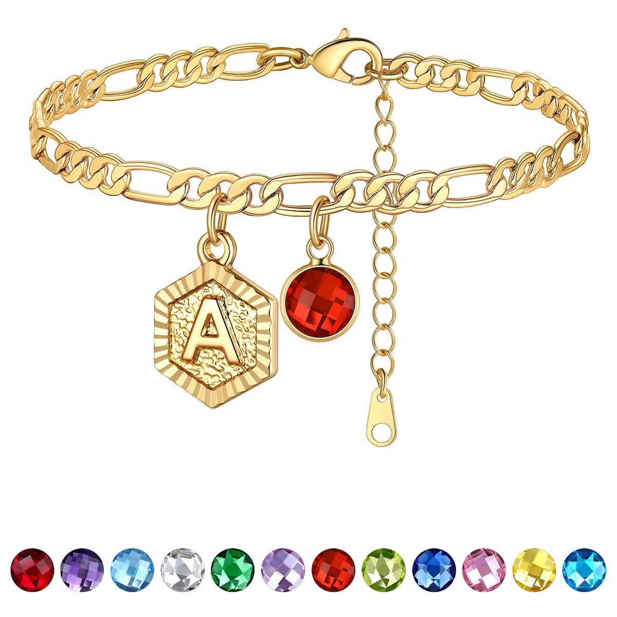 Bracelet de Cheville Initiale Personnalisé avec Pierre de Naissance