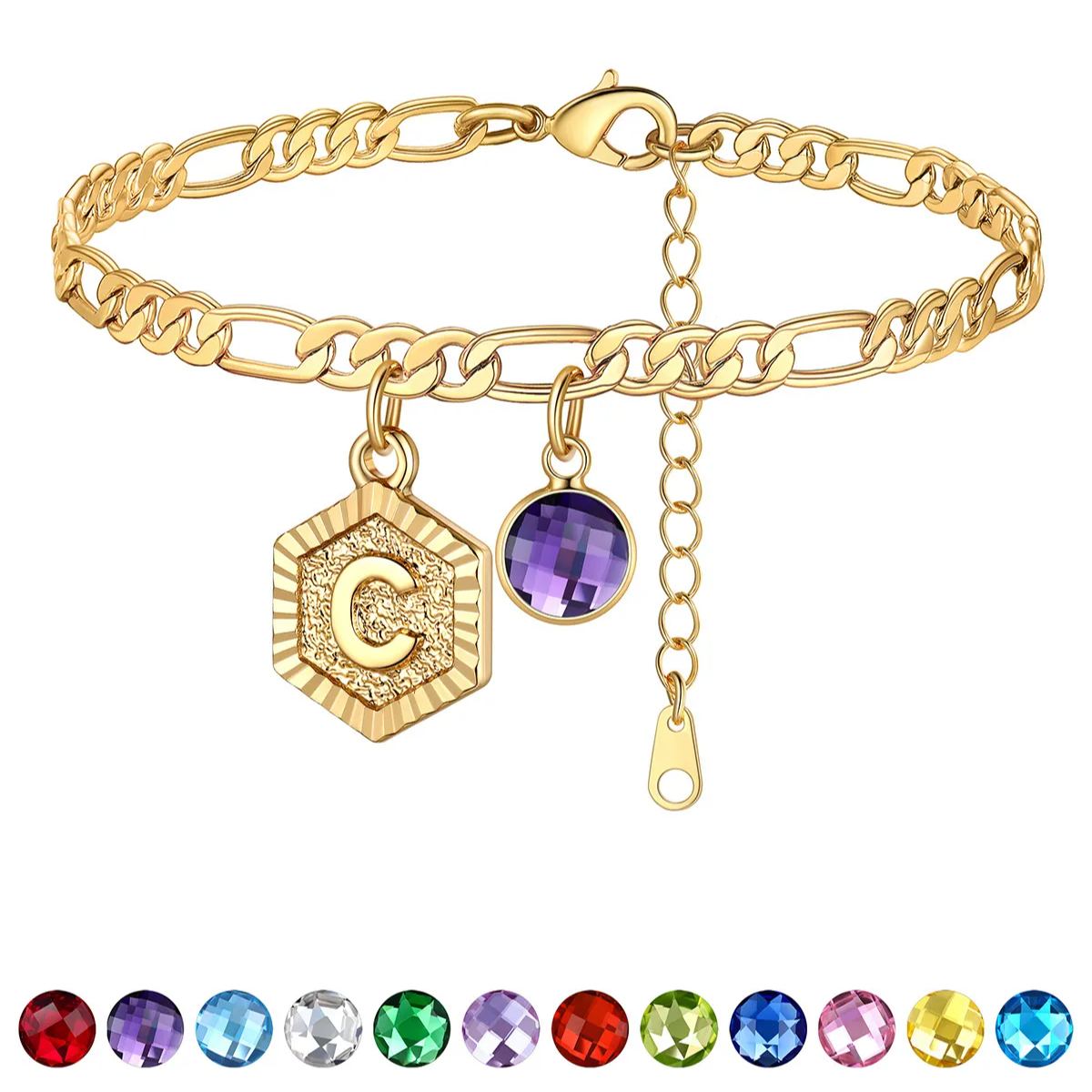 Bracelet de Cheville Initiale Personnalisé avec Pierre de Naissance