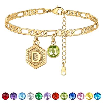 Bracelet de Cheville Initiale Personnalisé avec Pierre de Naissance