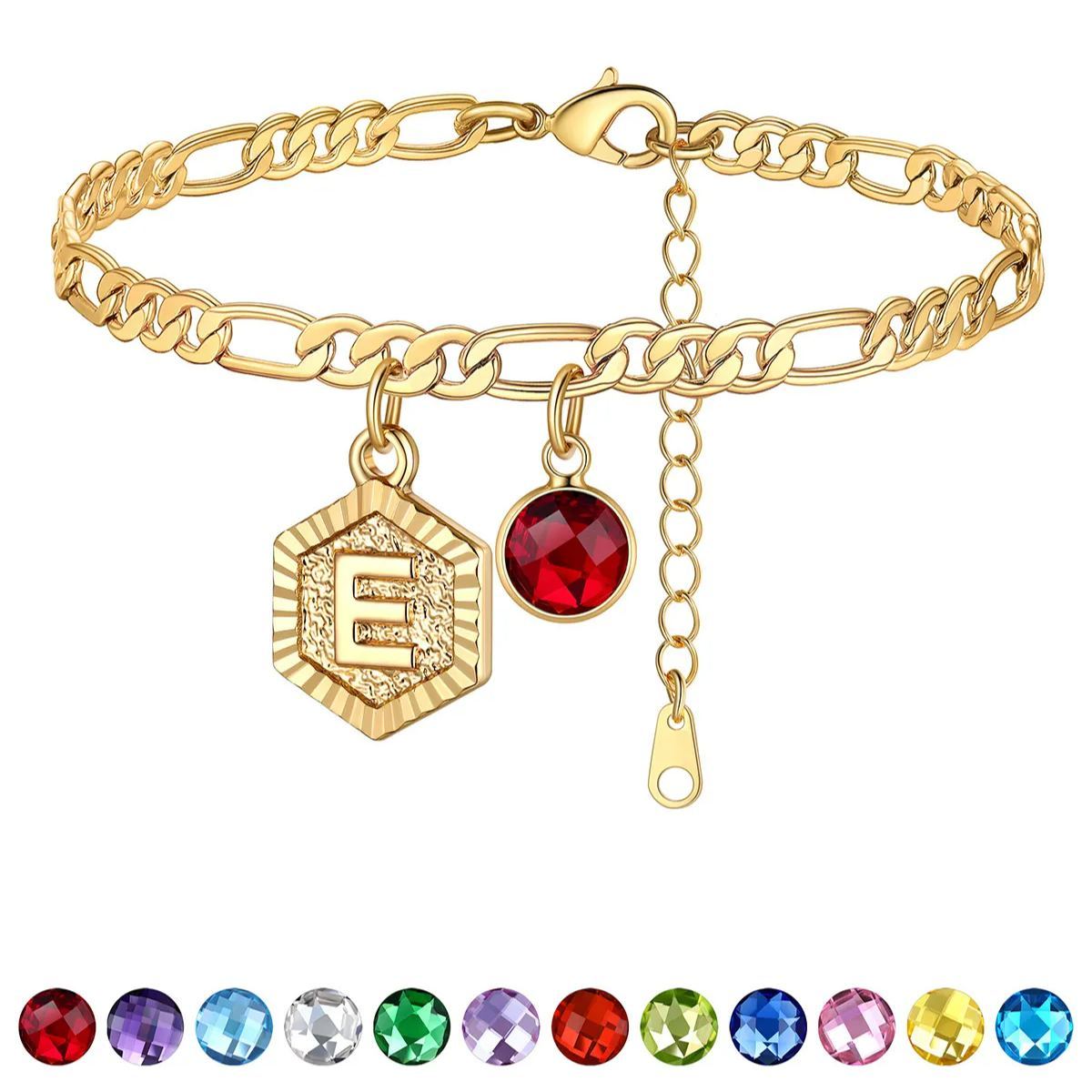 Bracelet de Cheville Initiale Personnalisé avec Pierre de Naissance