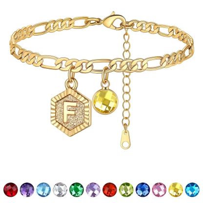 Bracelet de Cheville Initiale Personnalisé avec Pierre de Naissance