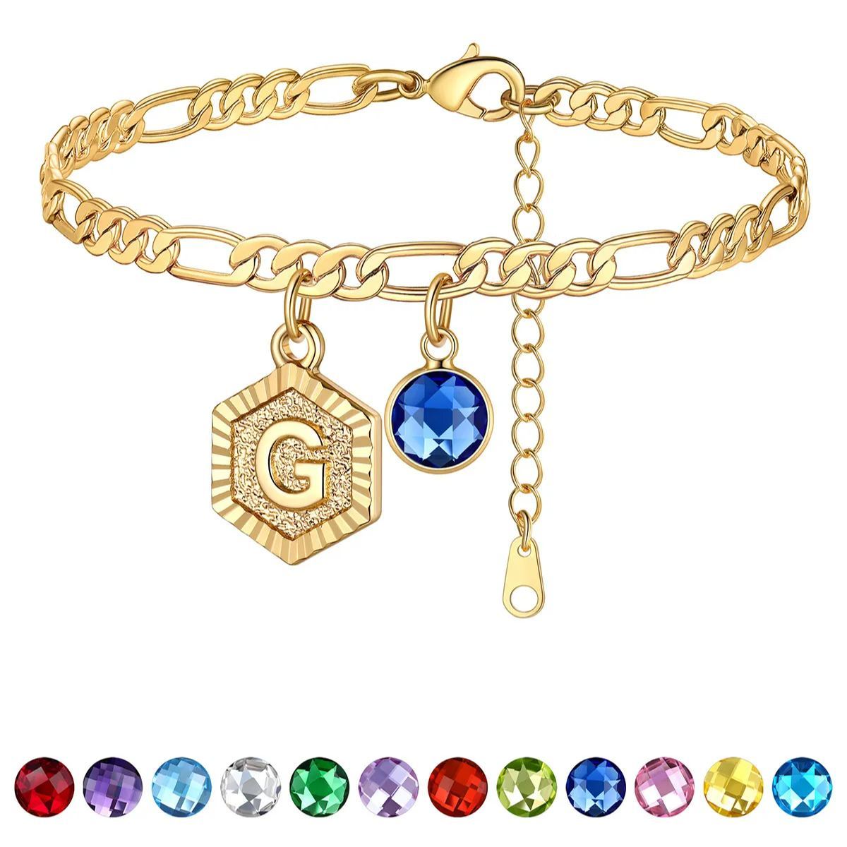 Bracelet de Cheville Initiale Personnalisé avec Pierre de Naissance