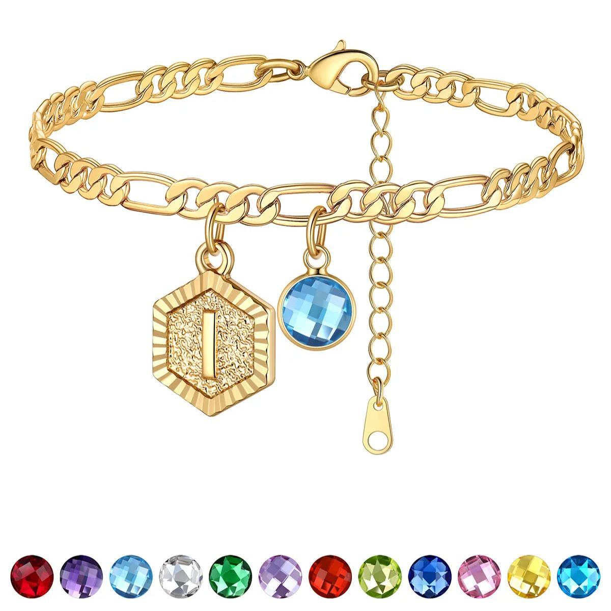 Bracelet de Cheville Initiale Personnalisé avec Pierre de Naissance