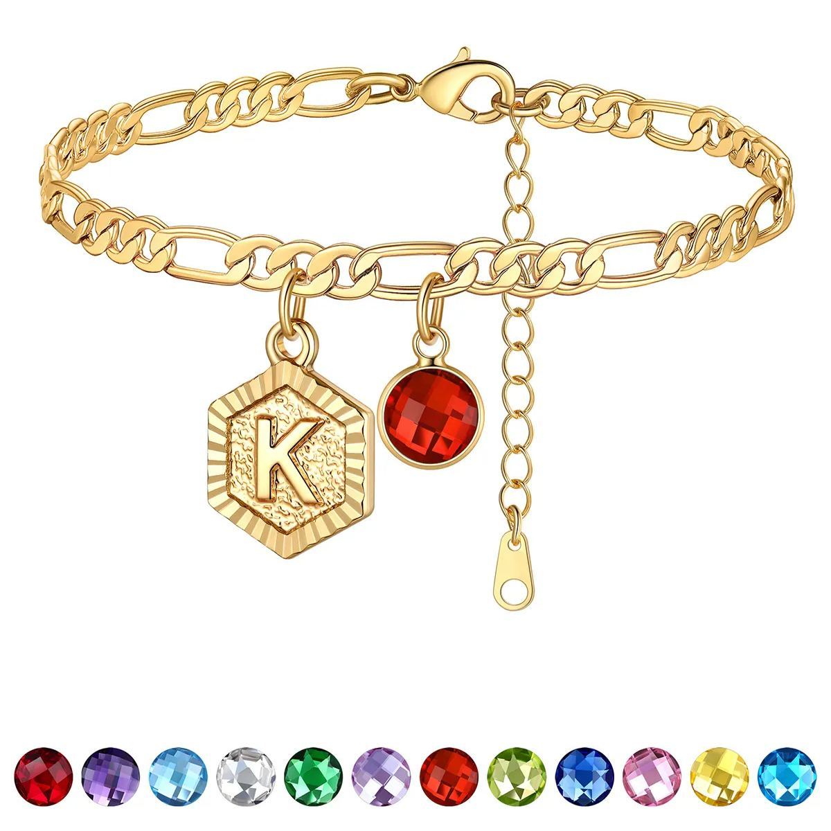 Bracelet de Cheville Initiale Personnalisé avec Pierre de Naissance