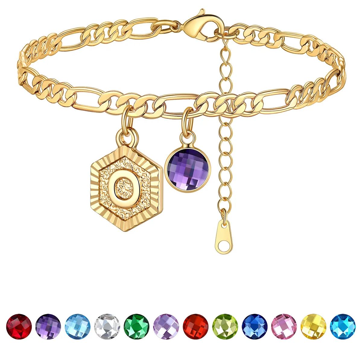 Bracelet de Cheville Initiale Personnalisé avec Pierre de Naissance