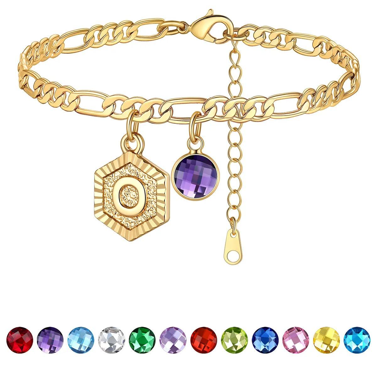 Bracelet de Cheville Initiale Personnalisé avec Pierre de Naissance