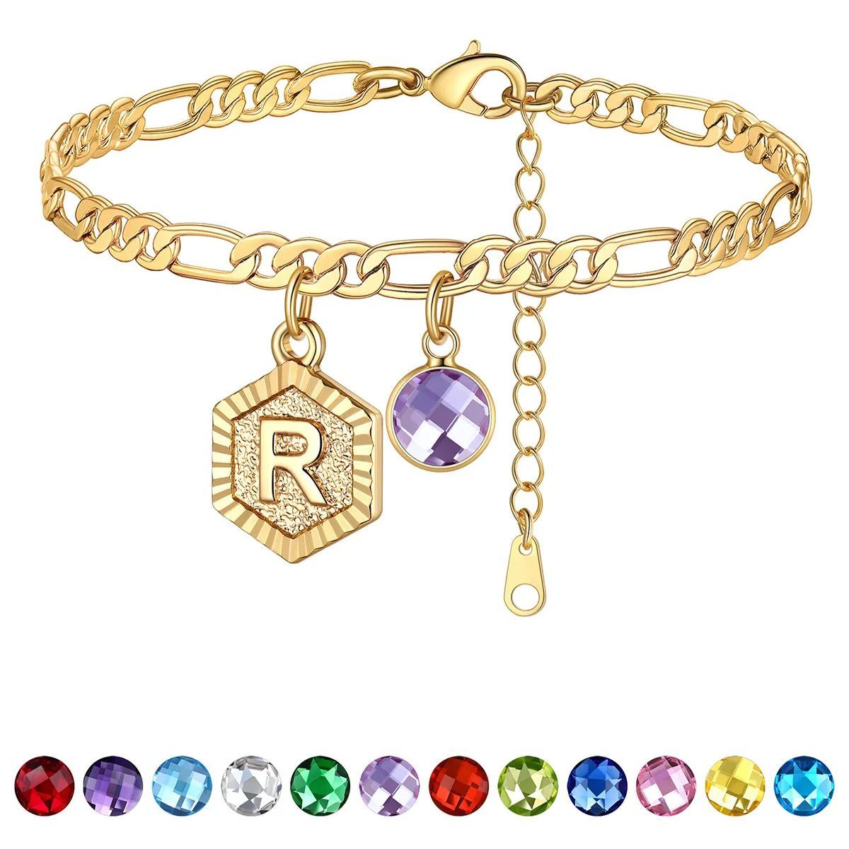 Bracelet de Cheville Initiale Personnalisé avec Pierre de Naissance