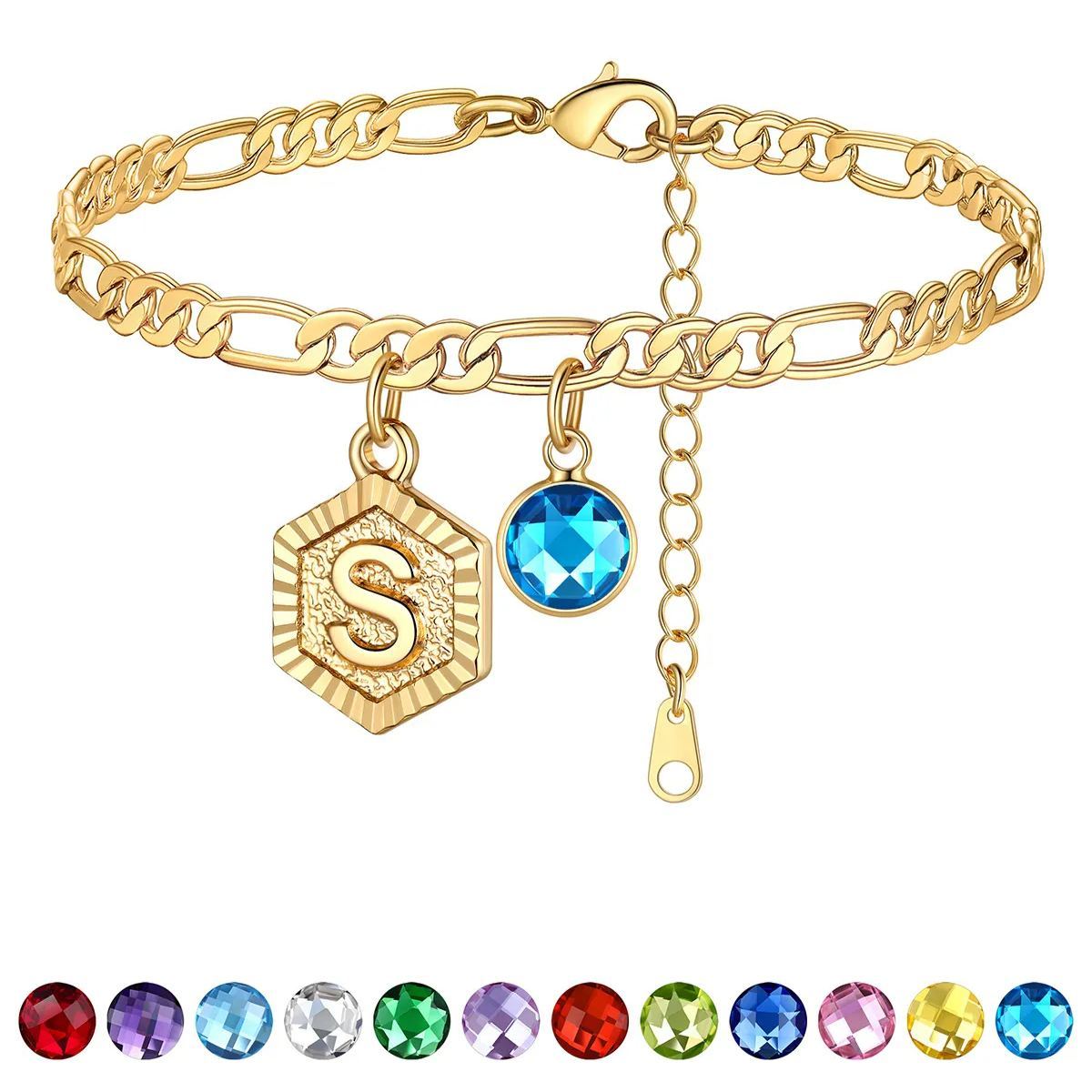 Bracelet de Cheville Initiale Personnalisé avec Pierre de Naissance