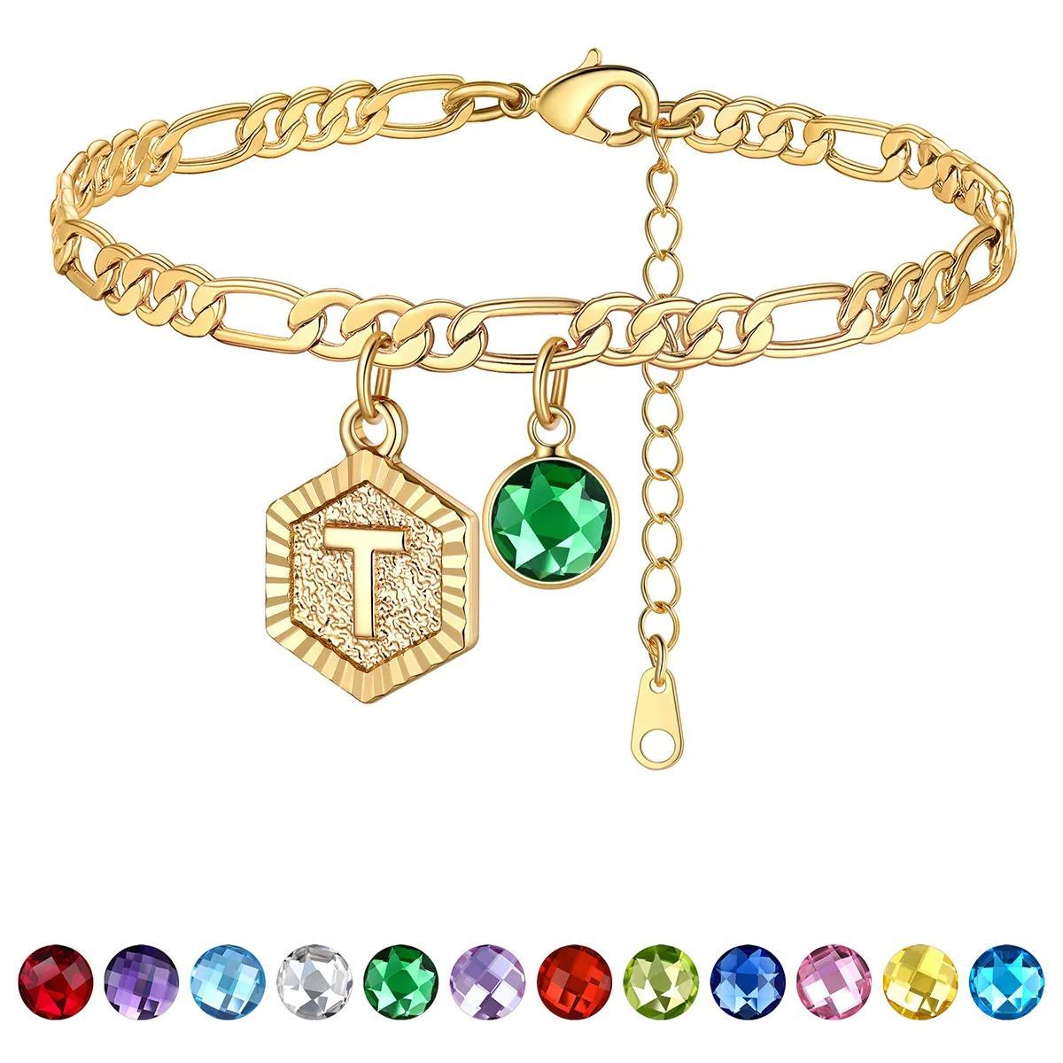 Bracelet de Cheville Initiale Personnalisé avec Pierre de Naissance