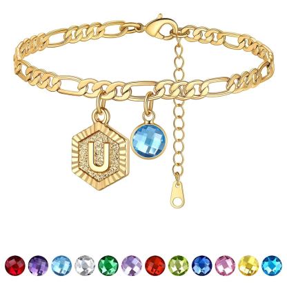 Bracelet de Cheville Initiale Personnalisé avec Pierre de Naissance