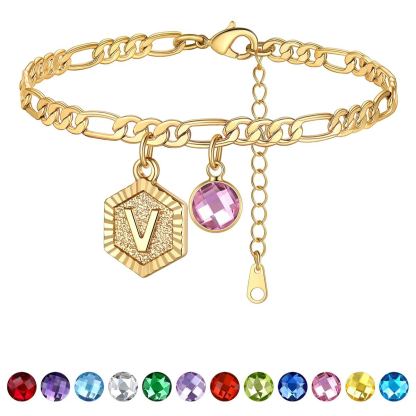 Bracelet de Cheville Initiale Personnalisé avec Pierre de Naissance