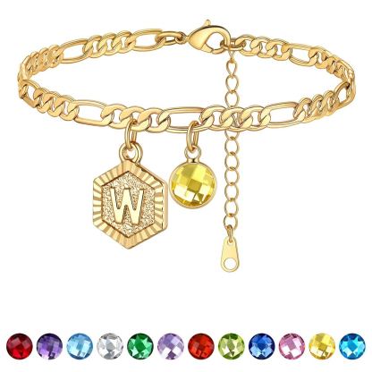 Bracelet de Cheville Initiale Personnalisé avec Pierre de Naissance