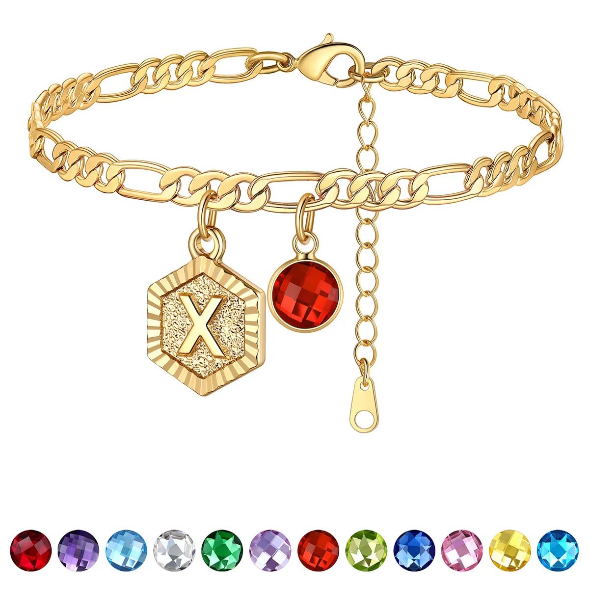 Bracelet de Cheville Initiale Personnalisé avec Pierre de Naissance