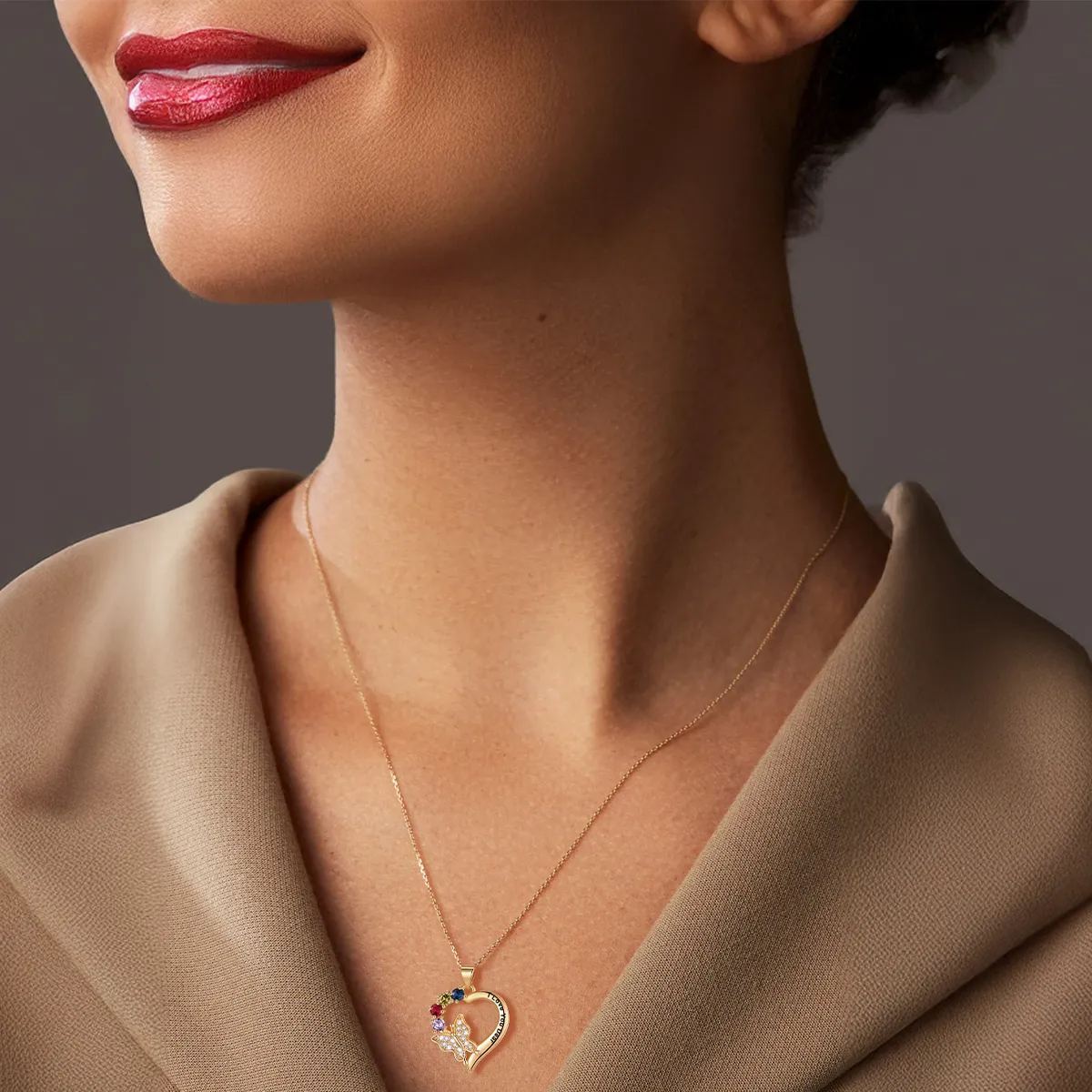 Collier Cœur Papillon avec Pierre de Naissance Personnalisé or