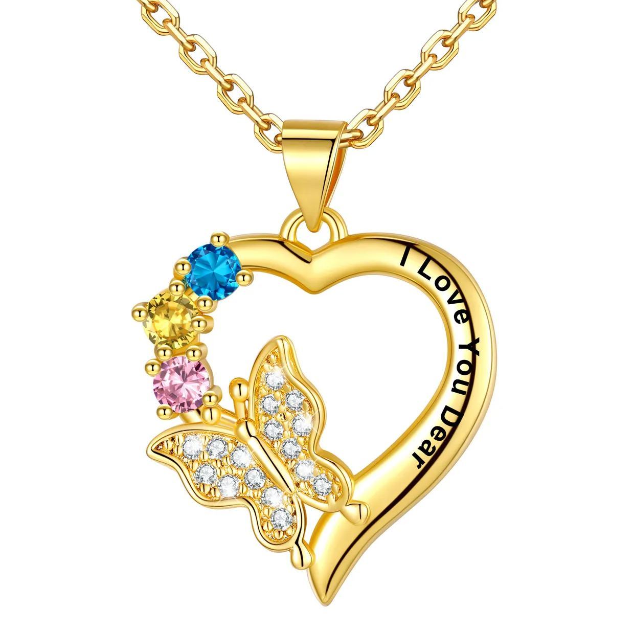 Collier Cœur Papillon avec Pierre de Naissance Personnalisé pour Femme