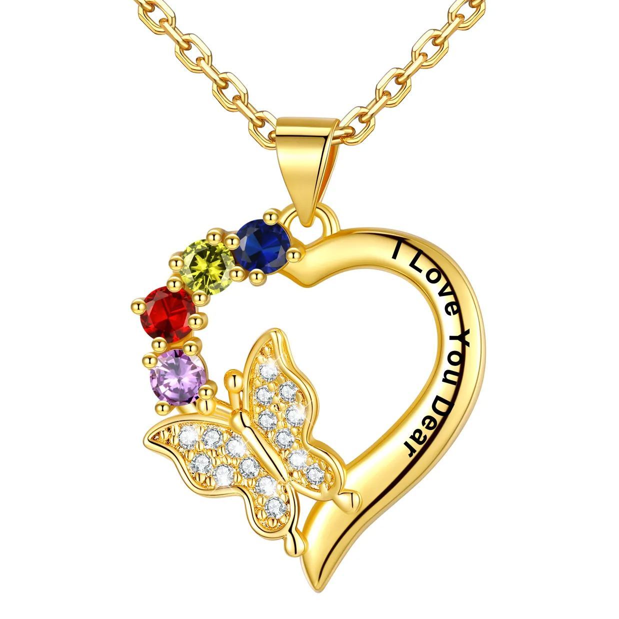 Collier Cœur Papillon avec Pierre de Naissance Personnalisé pour Femme