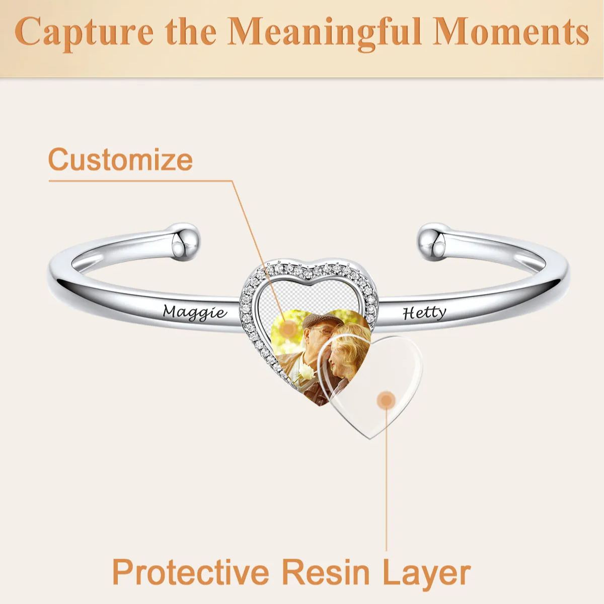Bracelet Manchette Photo Cœur Personnalisé 