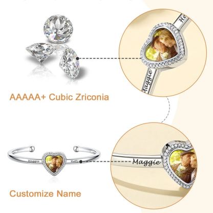Bracelet Manchette Photo Cœur Personnalisé cadeau pour Femme