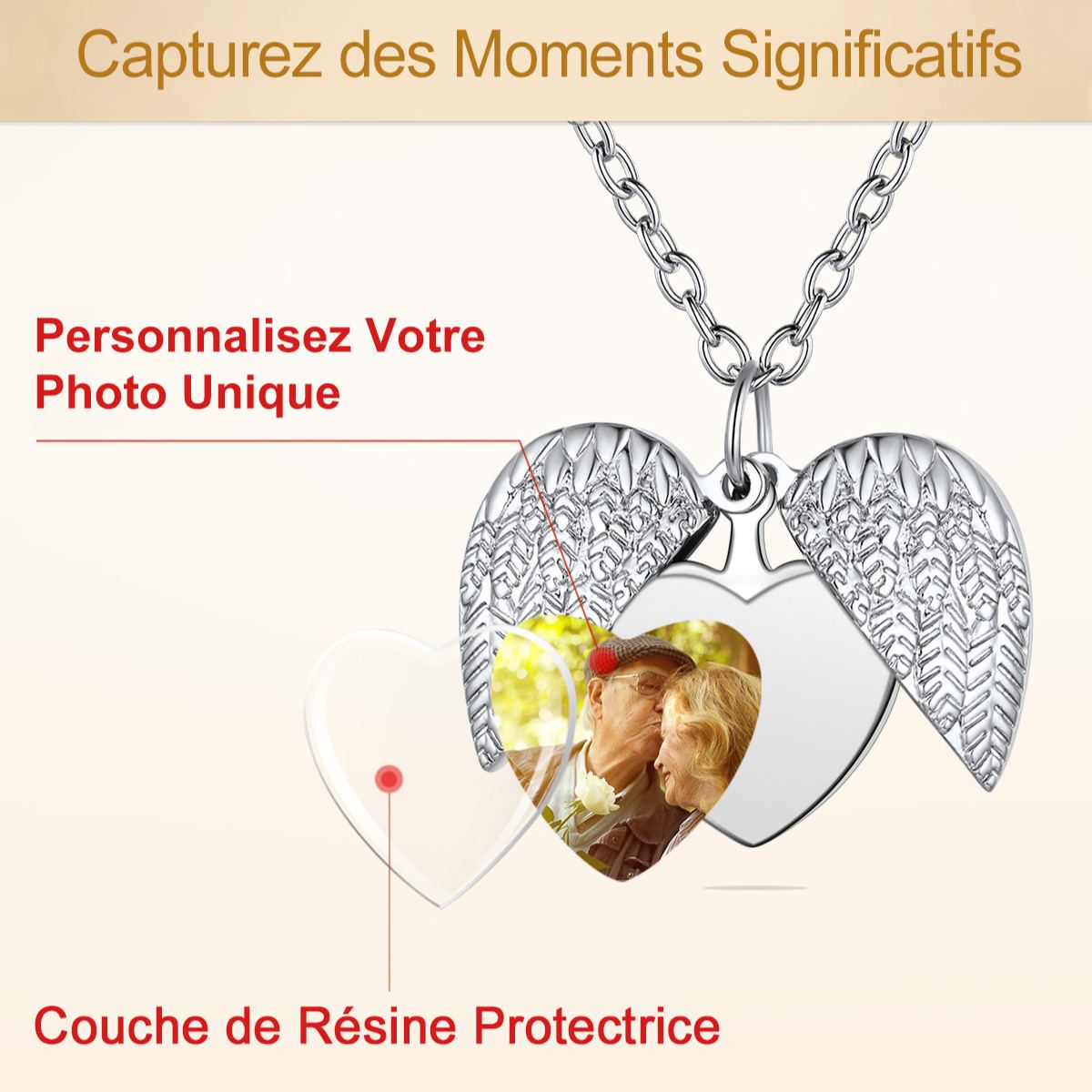 Collier Médaillon Cœur Personnalisé avec Photos Detail