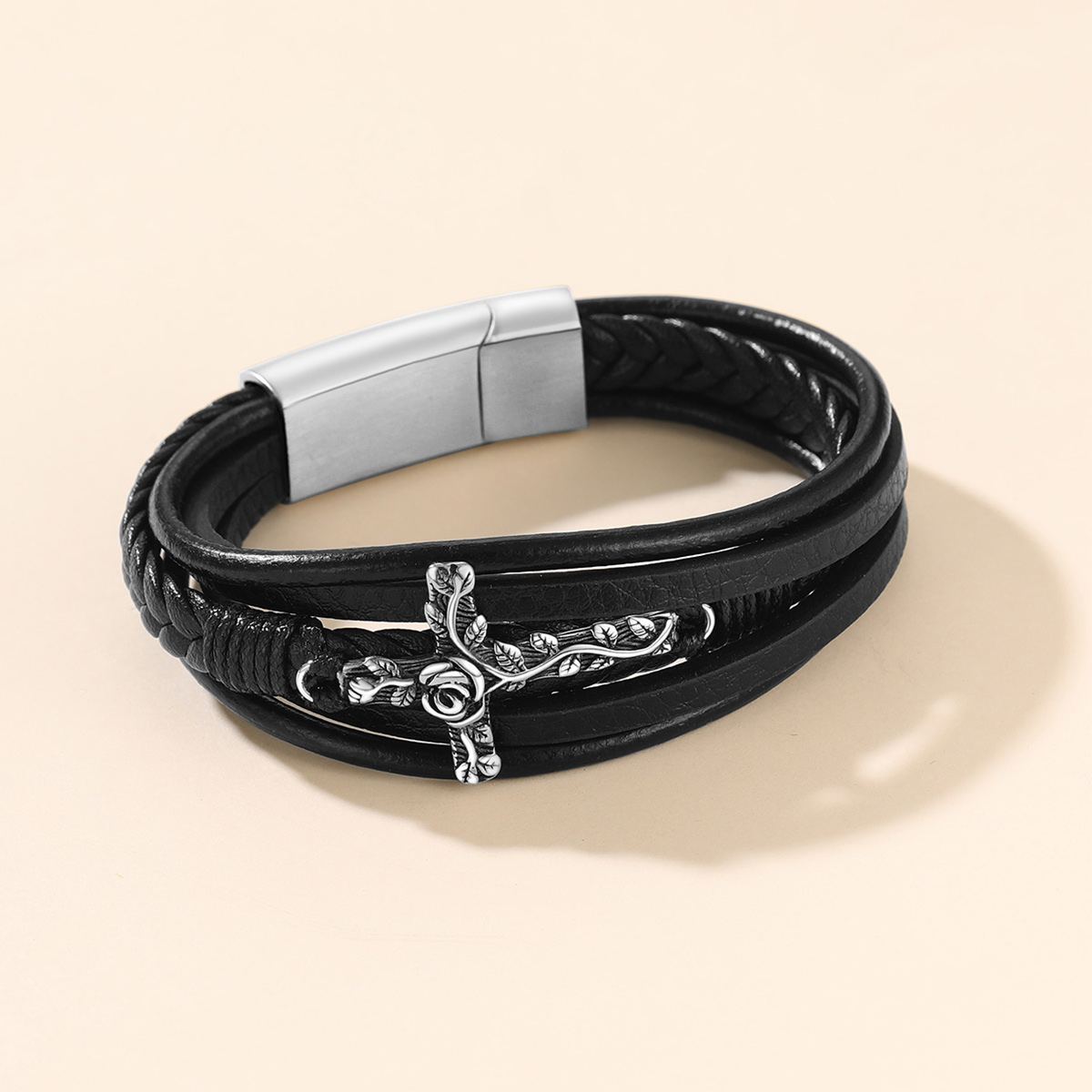 Bracelet en Cuir avec Croix pour Homme – Cadeau parfait pour Chrétien