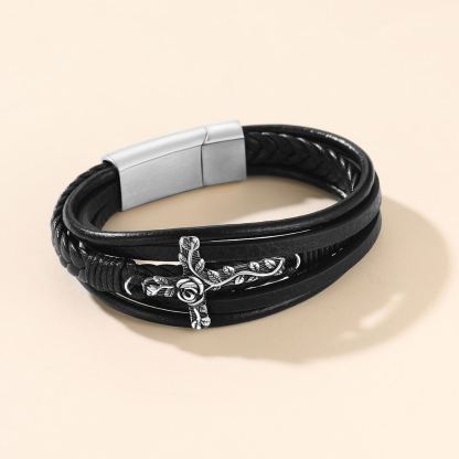 Bracelet en Cuir avec Croix pour Homme – Cadeau parfait pour Chrétien