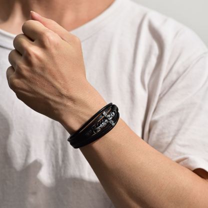 Bracelet en Cuir avec Croix  – Cadeau pour Homme