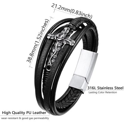 Bracelet en Cuir avec Croix pour Homme Taille
