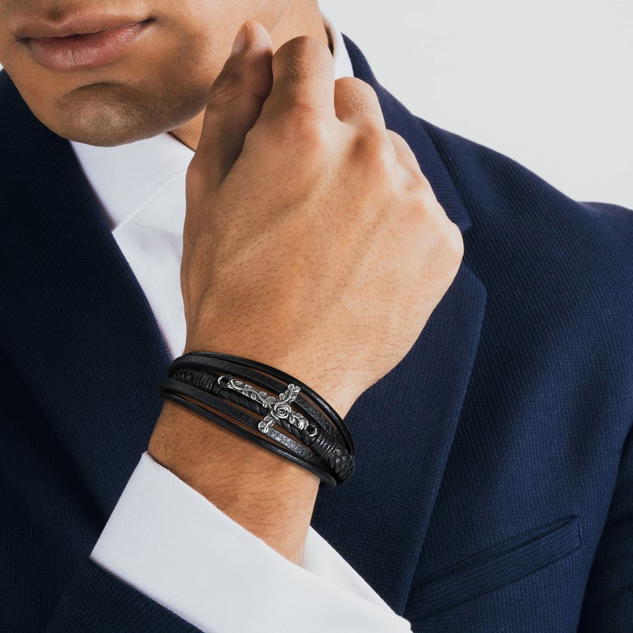 Bracelet en Cuir avec Croix pour Papa