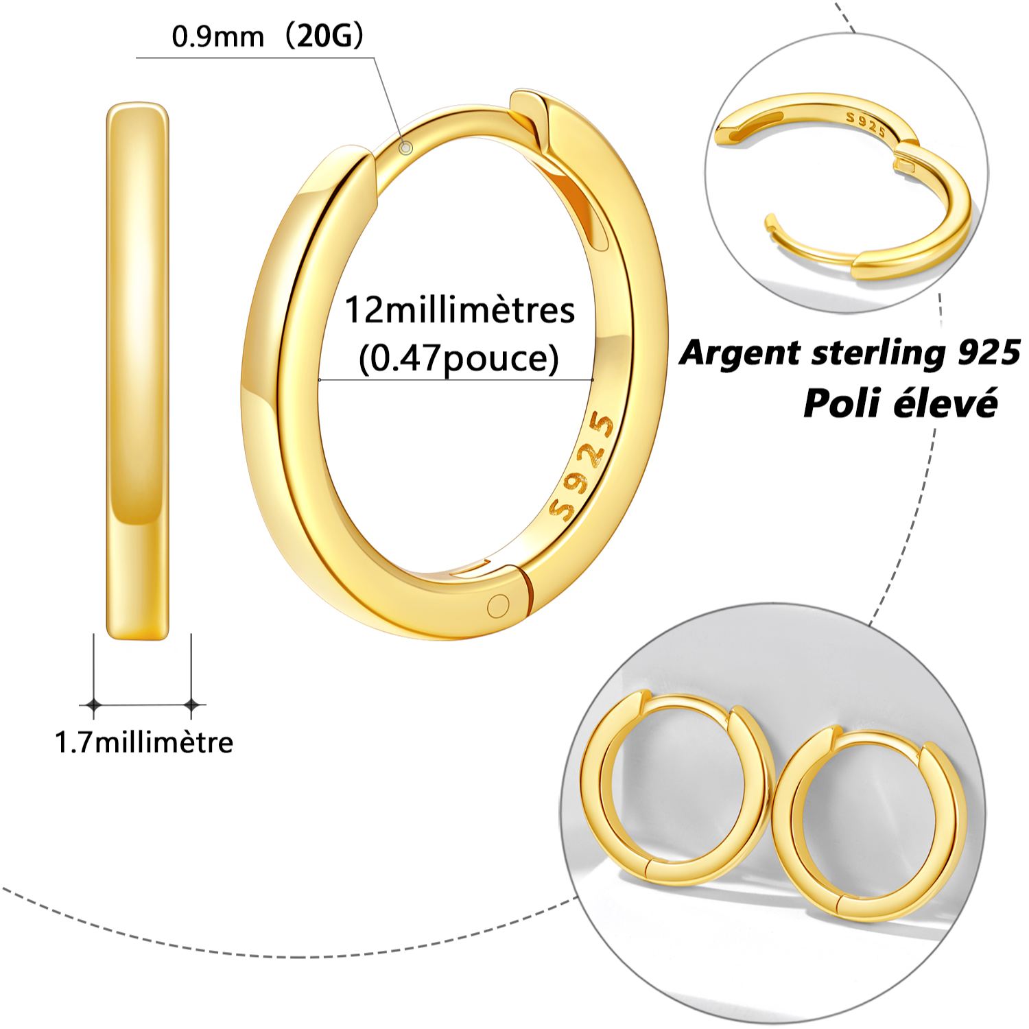 Créoles Huggie en Argent 925 Taille