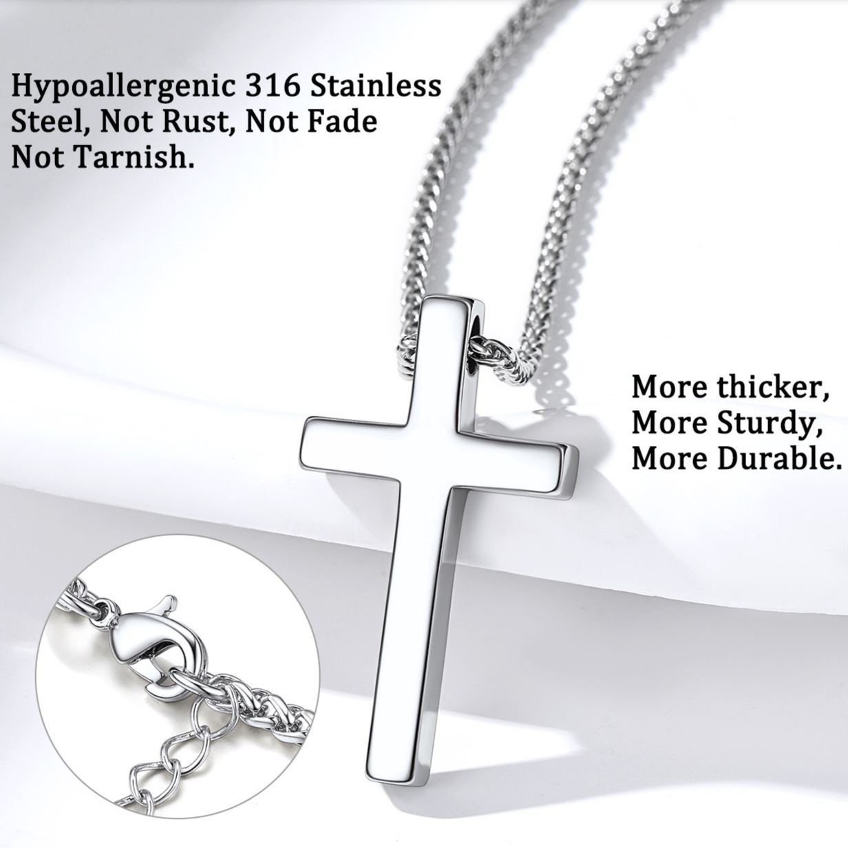 Collier Croix Personnalisé en Acier pour Homme & Femme  Detail