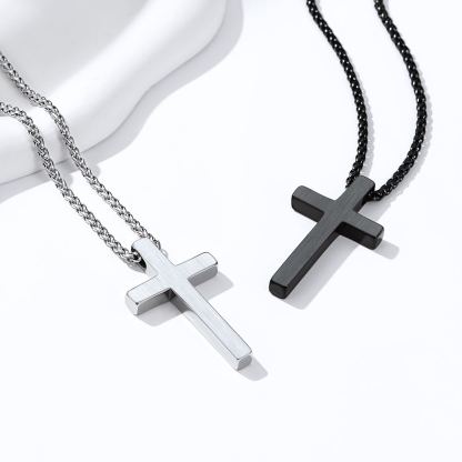 Collier Croix Personnalisé en Acier pour Homme & Femme Argenté et Noir