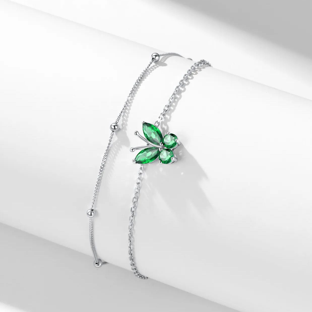 Bracelet de Cheville Papillon avec Pierre de Naissance en Argent 925