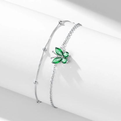 Bracelet de Cheville Papillon avec Pierre de Naissance en Argent 925