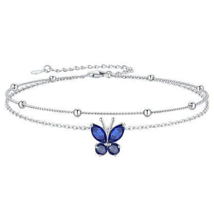 Bracelet de Cheville Papillon avec Pierre de Naissance en Argent 925